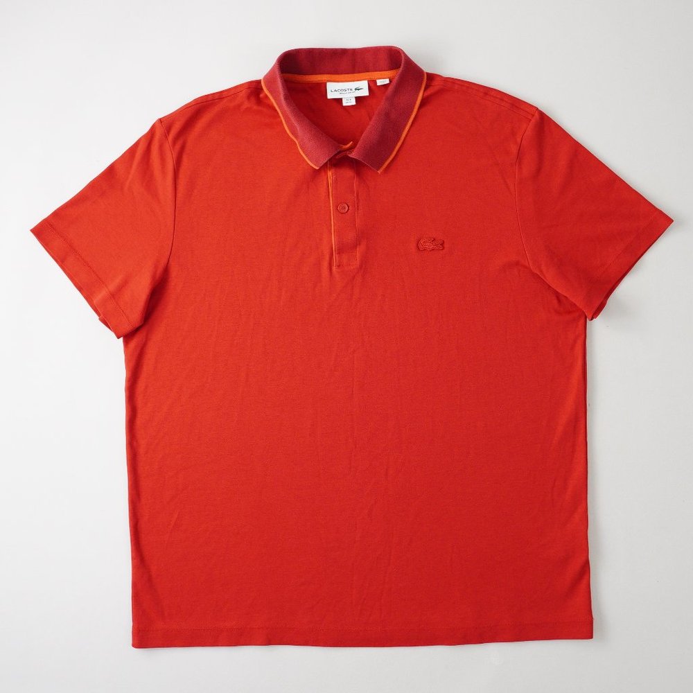 Lacoste Polo Shirt Short Sleeve Contrast Collar Soft Cotton Red Mens Size 6 XL